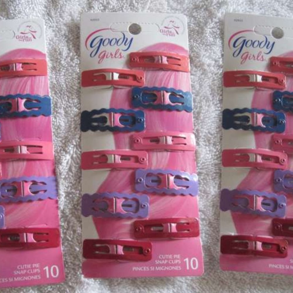 10 Goody Girls Cutie Pie Snap Clips Pinks Purples Metal Painted Shape Edges